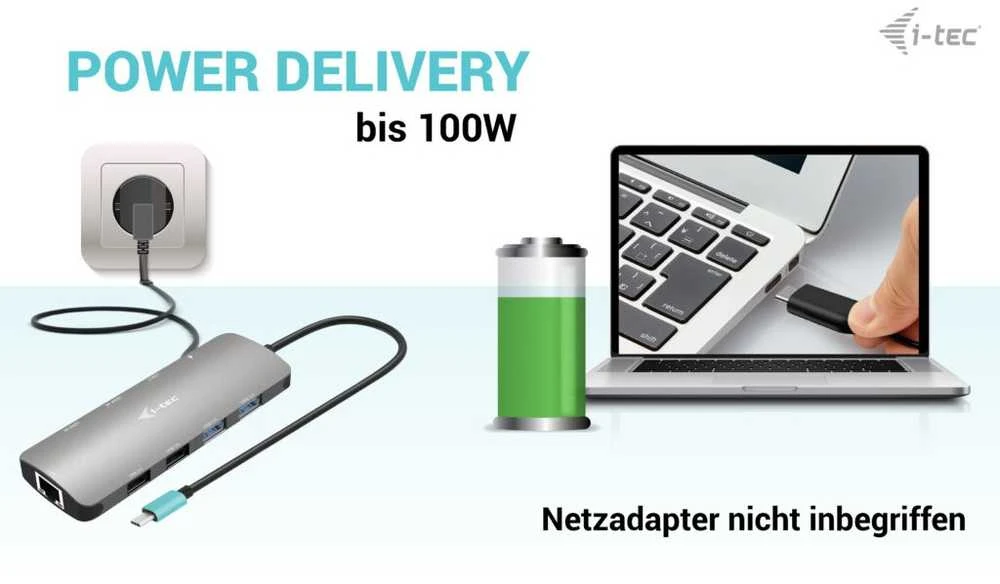 I-tec USB-C Metal Nano 2x HDMI LAN maitinimo tiekimas 100W
