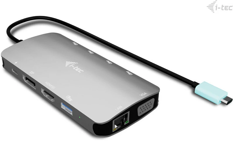 I-tec USB-C Metal Nano 3x Ekranas DP HDMI VGA Docking Station LAN Power Delivery 100W