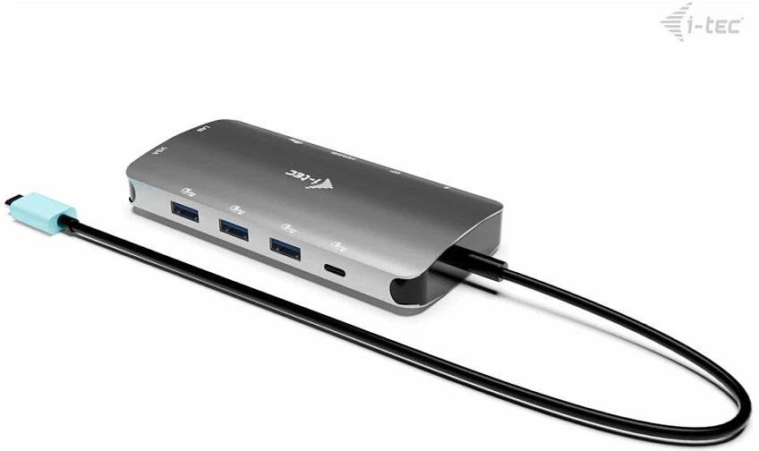 I-tec USB-C Metal Nano 3x Ekranas DP HDMI VGA Docking Station LAN Power Delivery 100W