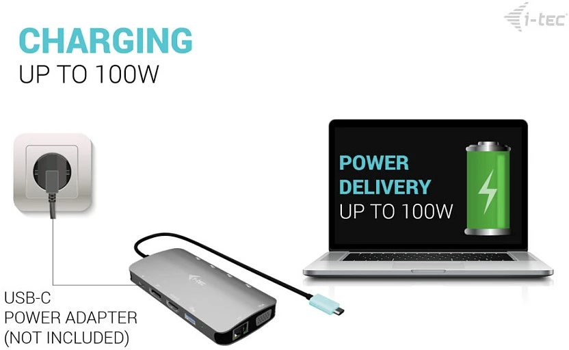 I-tec USB-C Metal Nano 3x Ekranas DP HDMI VGA Docking Station LAN Power Delivery 100W