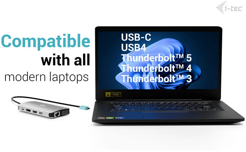 I-tec USB-C Metal Nano 3x Ekranas DP HDMI VGA Docking Station LAN Power Delivery 100W