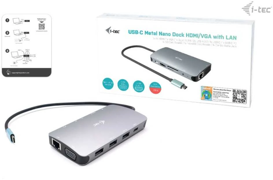 I-tec Metal C31NANODOCKVGAPD knyginių kompiuterių dokas / jungčių replikatorius Vielinis USB 3.2 Gen 1 (3.1 Gen 1) Type-C Sidabras