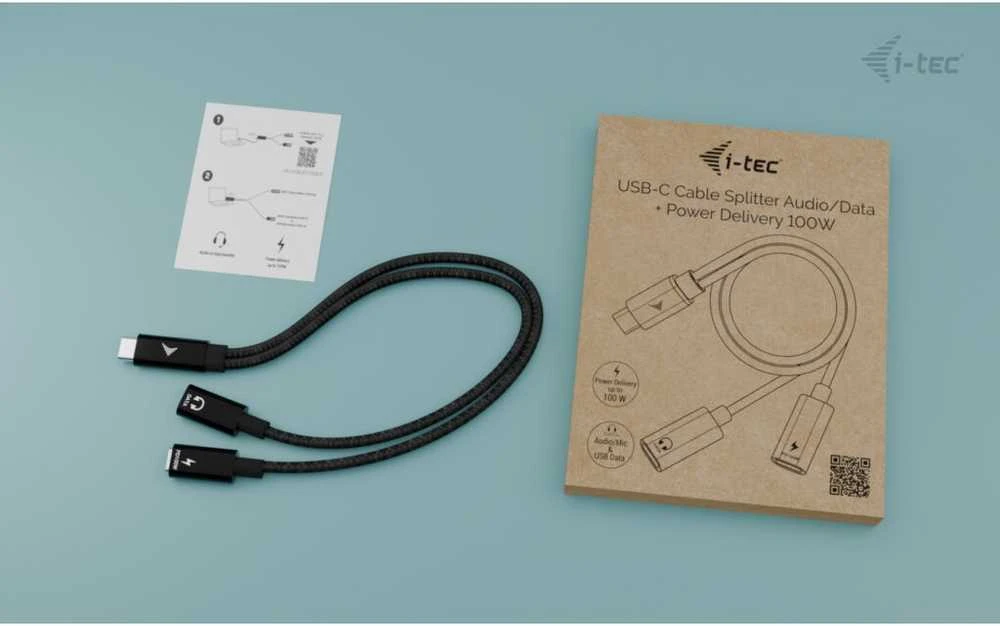 I-tec USB-C garso/duomenų maitinimo skirstytuvo kabelis 100 W
