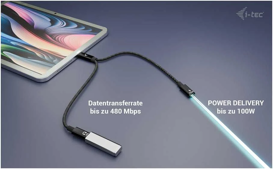 I-tec USB-C garso/duomenų maitinimo skirstytuvo kabelis 100 W