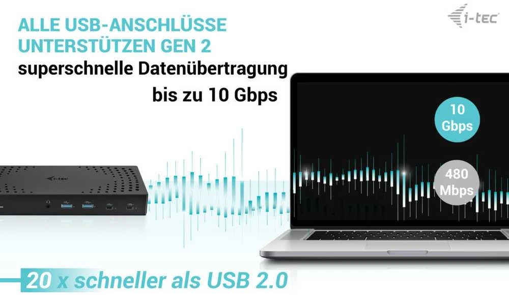 I-TEC USB 3.0 USB-C Thunderbolt 3x 4K prijungimo stotis Gen 2 + maitinimo tiekimas 100 W