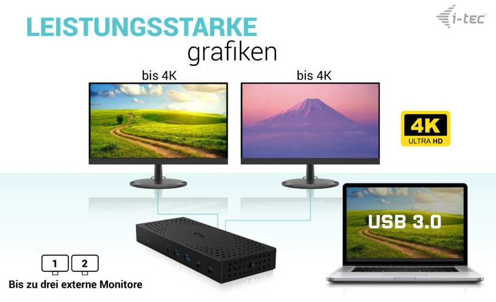 I-TEC USB 3.0 USB-C Thunderbolt 3x 4K prijungimo stotis Gen 2 + maitinimo tiekimas 100 W