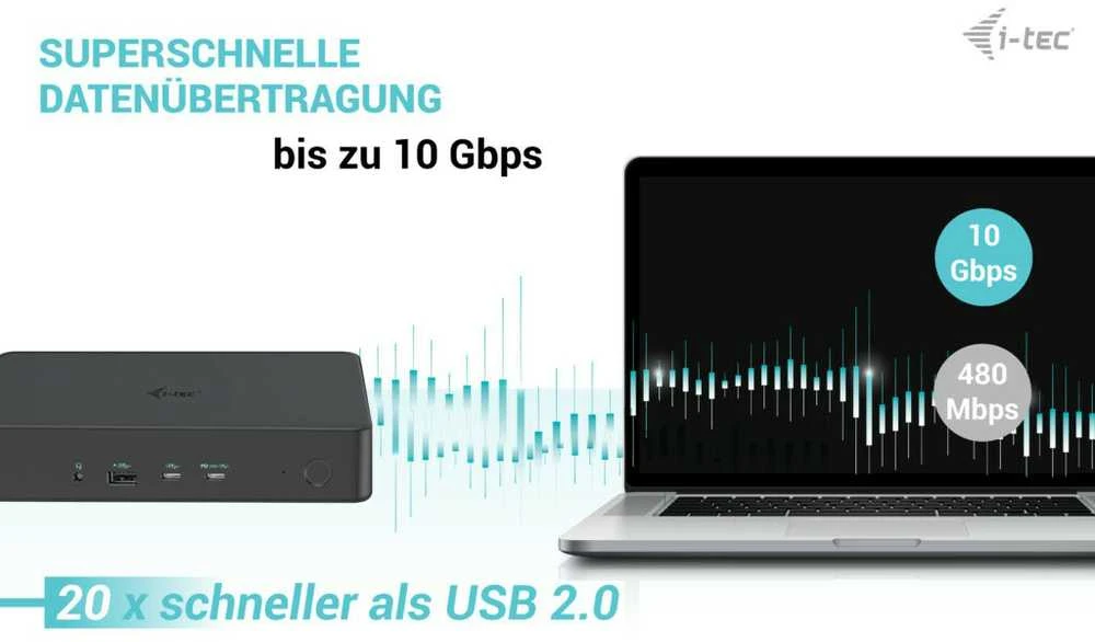I-TEC USB 3.0 USB-C Thunderbolt 3 Professional Dual 4K Ekrano prijungimo stotis Generation 2 + maitinimo tiekimas 100 W