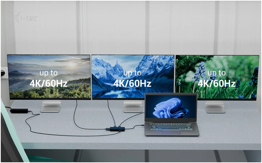 I-tec Doko stotelė usb-c triple 4k hdmi video adapter power delivery 100w