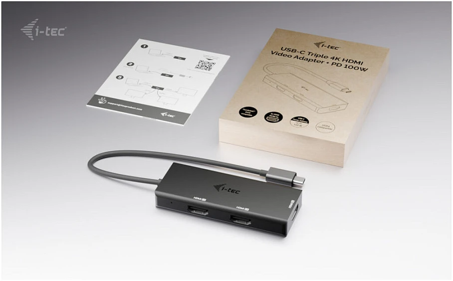 I-tec Doko stotelė usb-c triple 4k hdmi video adapter power delivery 100w