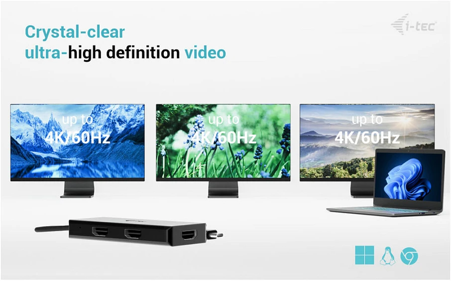 I-tec Doko stotelė usb-c triple 4k hdmi video adapter power delivery 100w
