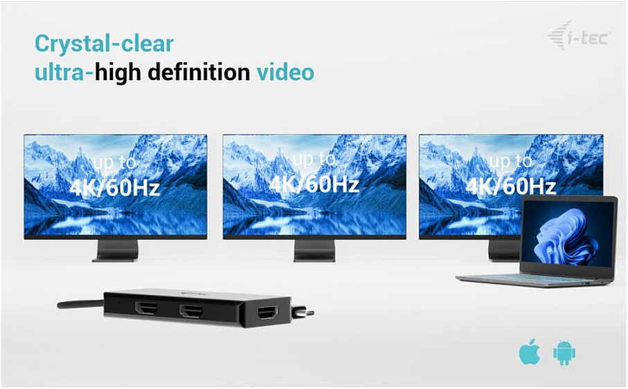 I-tec Doko stotelė usb-c triple 4k hdmi video adapter power delivery 100w