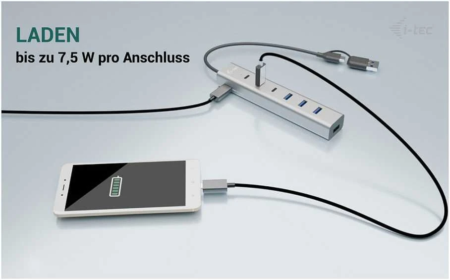 I-tec Hub USB-C/USB-A įkrovimo metalinis šakotuvas, 7 jungtys