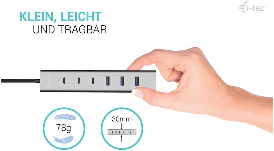 I-tec Hub USB-C/USB-A įkrovimo metalinis šakotuvas, 7 jungtys