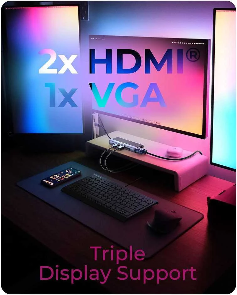 „Raidsonic Icy Box“ kelioninis dokas 12 viename, 3 vaizdo išvestys (2 HDMI + 1 VGA) | IB-DK4062-CPD