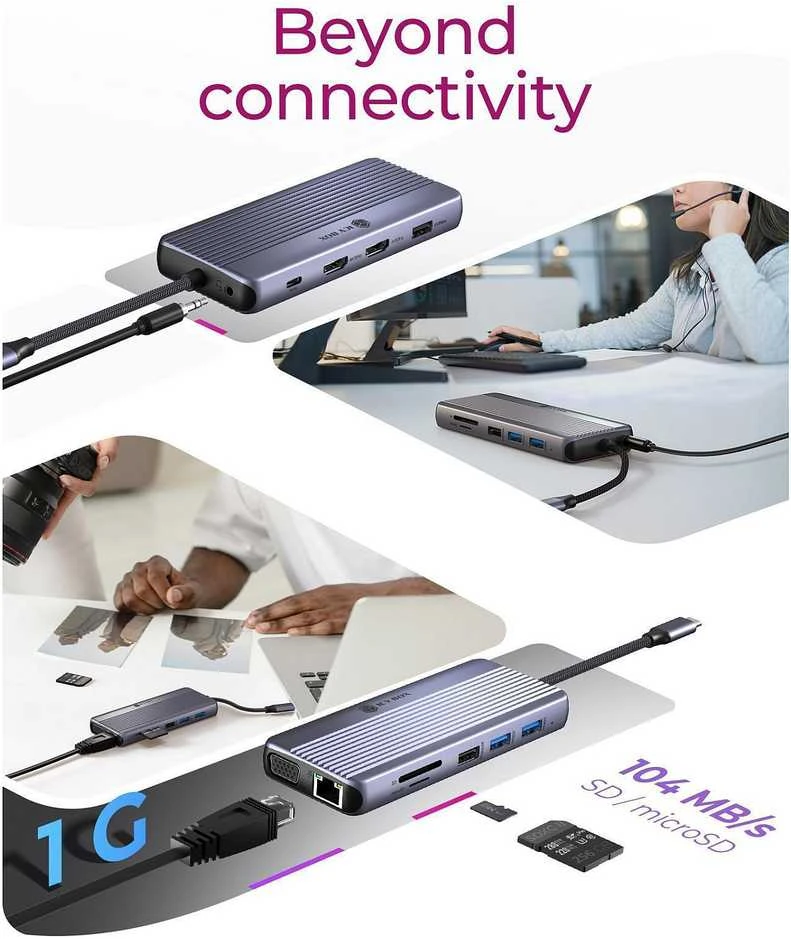 „Raidsonic Icy Box“ kelioninis dokas 12 viename, 3 vaizdo išvestys (2 HDMI + 1 VGA) | IB-DK4062-CPD
