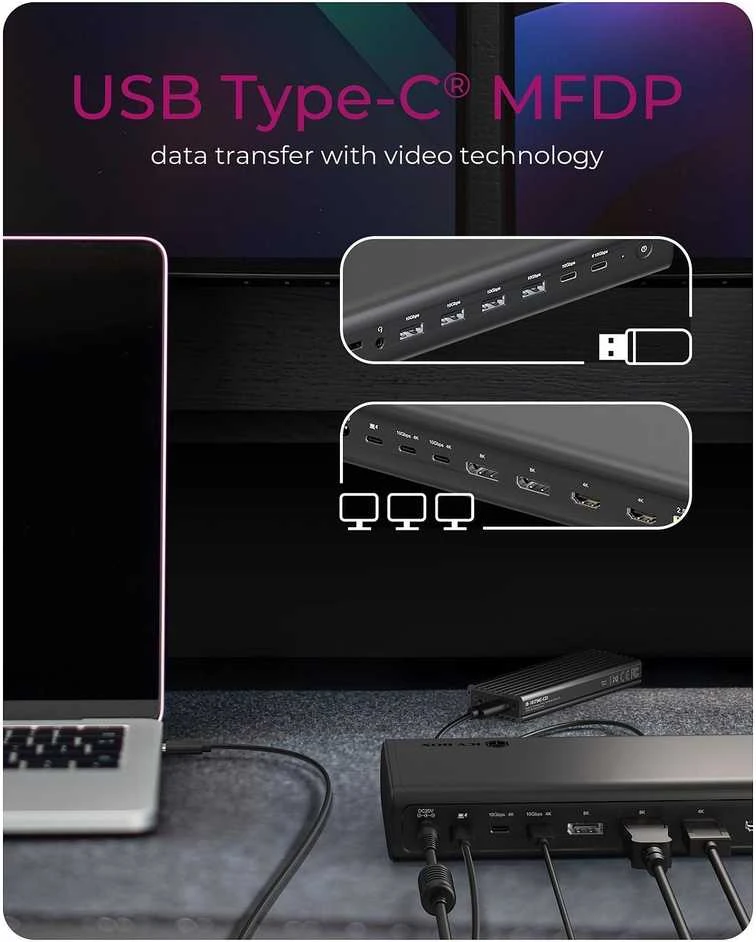 ICY BOX USB-C 17w1 | 2x HDMI 2.0 4K@60Hz | 2x DP 1.4 8K@60Hz | 2x USB-C 4K@60Hz | PD 3.1 do 140W