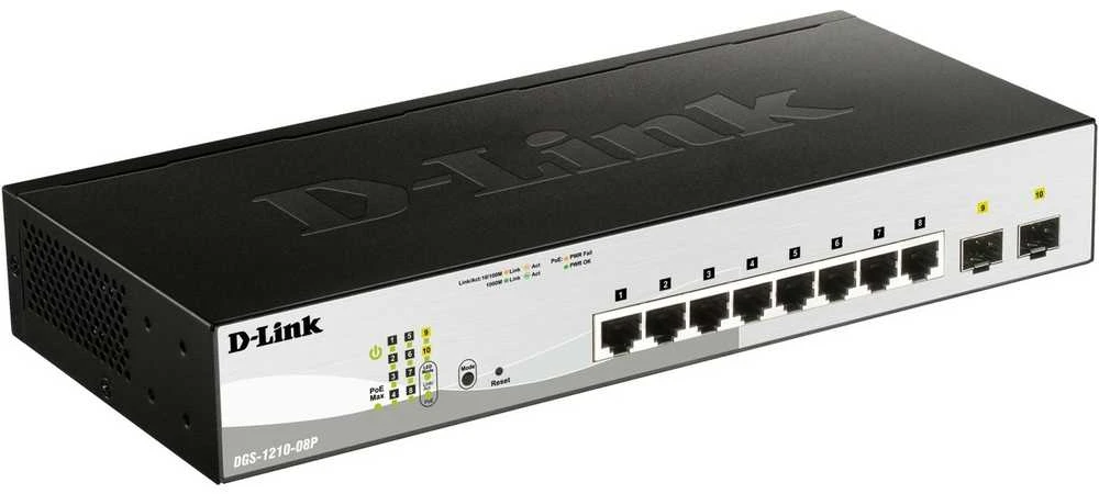 Šakotuvas D-Link | DGS-1210 serijos išmanieji valdomi gigabitiniai jungikliai | DGS-1210-08P | Tvarkoma L2 | Stalinis/montuojamas ant stovo