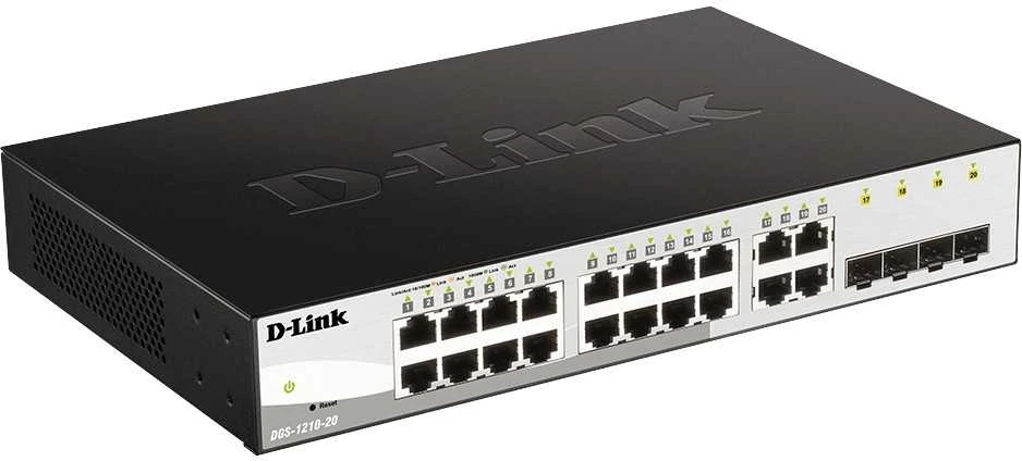 Šakotuvas D-LINK DGS-1210-20, Gigabit Smart Switch su 16 10/100/1000Base-T jungtys ir 4 Gigabit MiniGBIC (SFP) jungtys, 802.3x srauto valdymas, 802.3ad Link Aggregation, 802.1Q Quees.1p, 80 Prievado atspindėjimas,, Jumbo Frame palaikymas, 802.1D STP, ACL, LLDP, kabelių diagnostika, automatinio stebėjimo VLAN, automatinio balso VLAN, | D-Link | Tvarkoma L2 | Darbalaukis | 24 mėn.