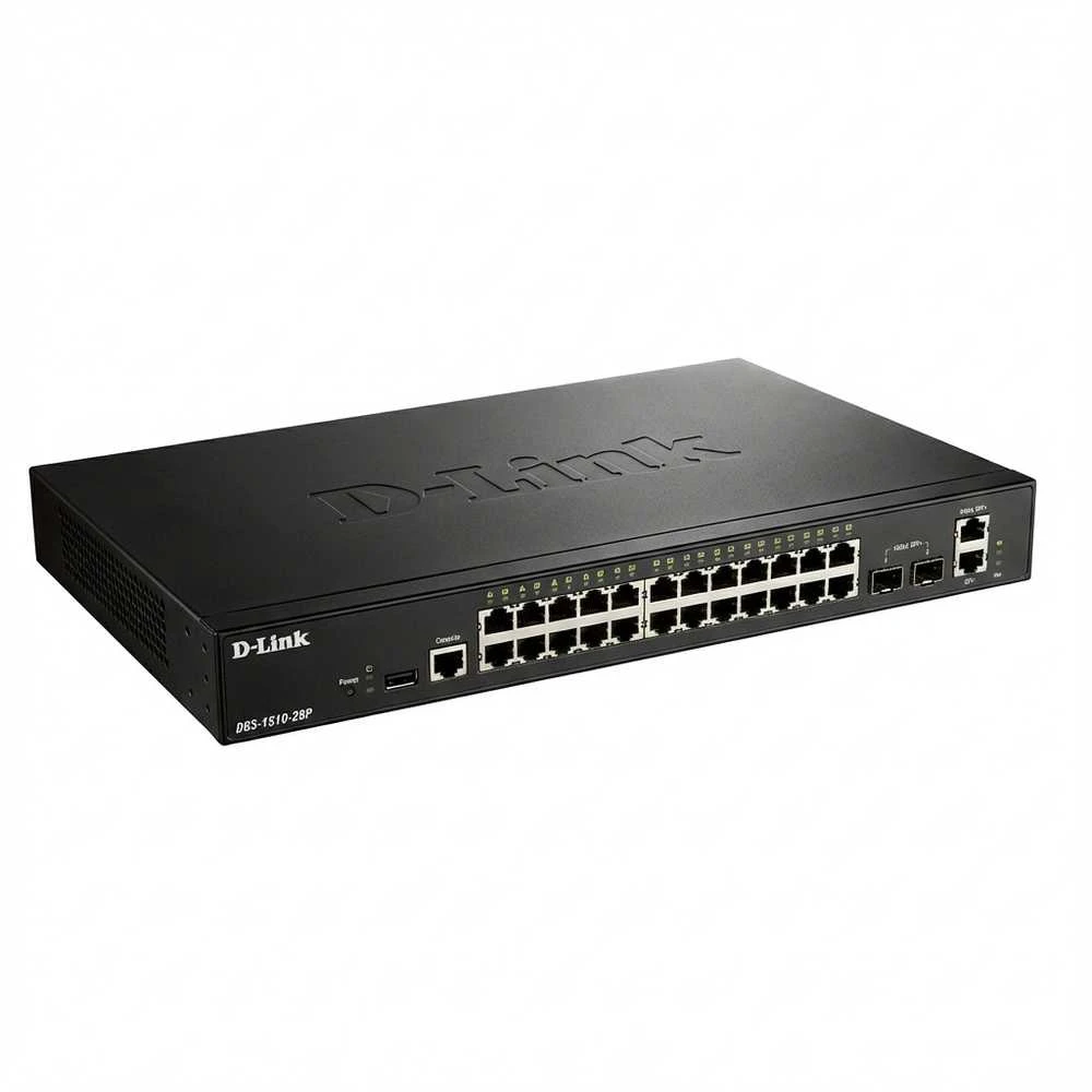 Šakotuvas D-LINK 28 prievadų išmanusis valdomas PoE Gigabit Stack jungiklis