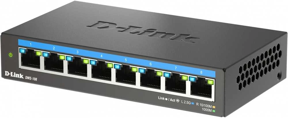 Šakotuvas D-Link | DMS-108/E | 8 prievadų 2,5 G kelių gigabitų stalinis komutatorius | Stalinis | Nevaldomas