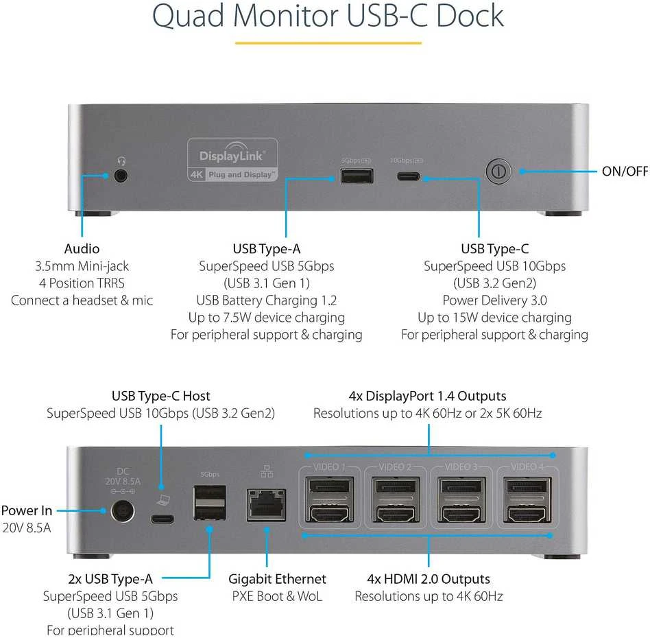 StarTech QUAD MONITORIUS USB-C DOCK 4K60/.
