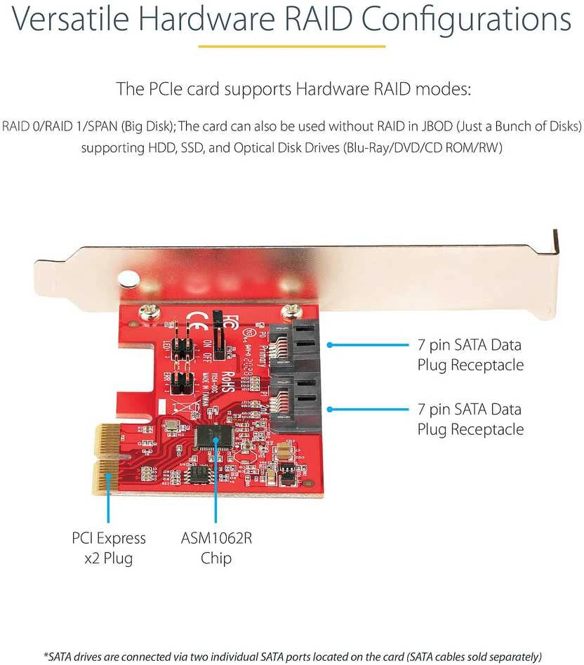 Kontroler StarTech Karta kontrolera RAID 2P6GR-PCIE-SATA-CARD