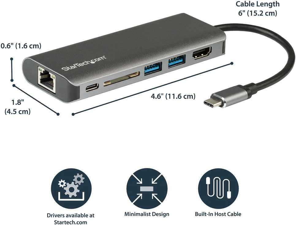StarTech.com DKT30CSDHPD3 knyginių kompiuterių dokas / jungčių replikatorius Vielinis USB 3.2 Gen 1 (3.1 Gen 1) Type-C Juoda, Pilka