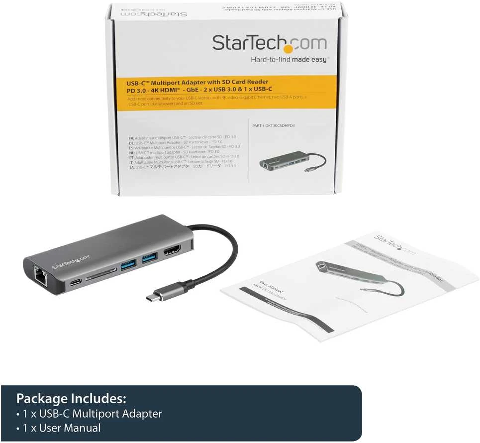 StarTech.com DKT30CSDHPD3 knyginių kompiuterių dokas / jungčių replikatorius Vielinis USB 3.2 Gen 1 (3.1 Gen 1) Type-C Juoda, Pilka