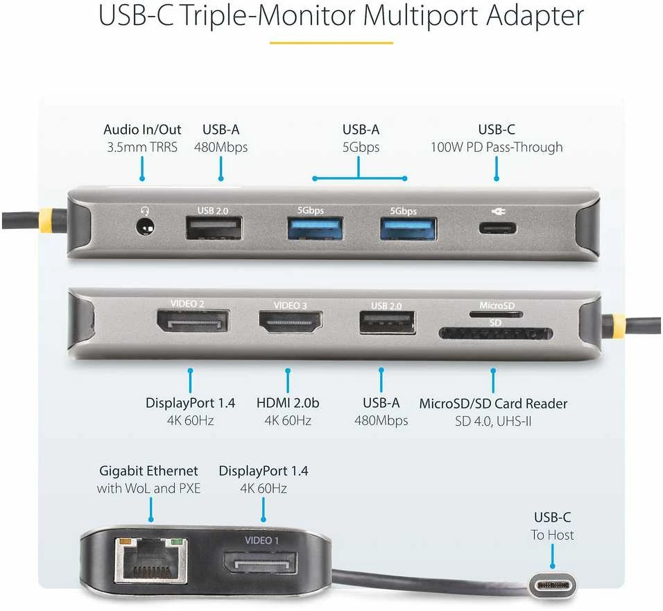 StarTech USB-C MULTIMONITOR ADAPTER HDMI/DP TRIPLE/DOUBLE DISPLAY DOCK