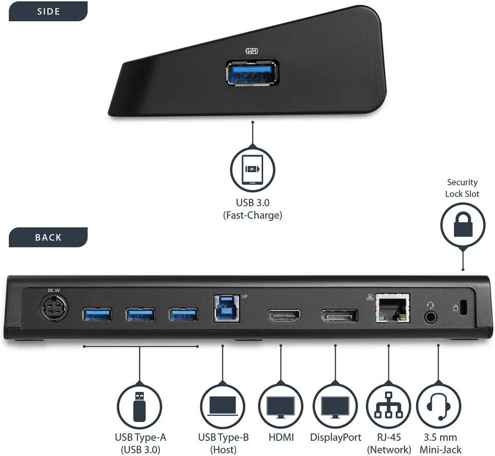 „StarTech 4K Dock“ USB stotis / replikatorius (USB3DOCKHDPC)