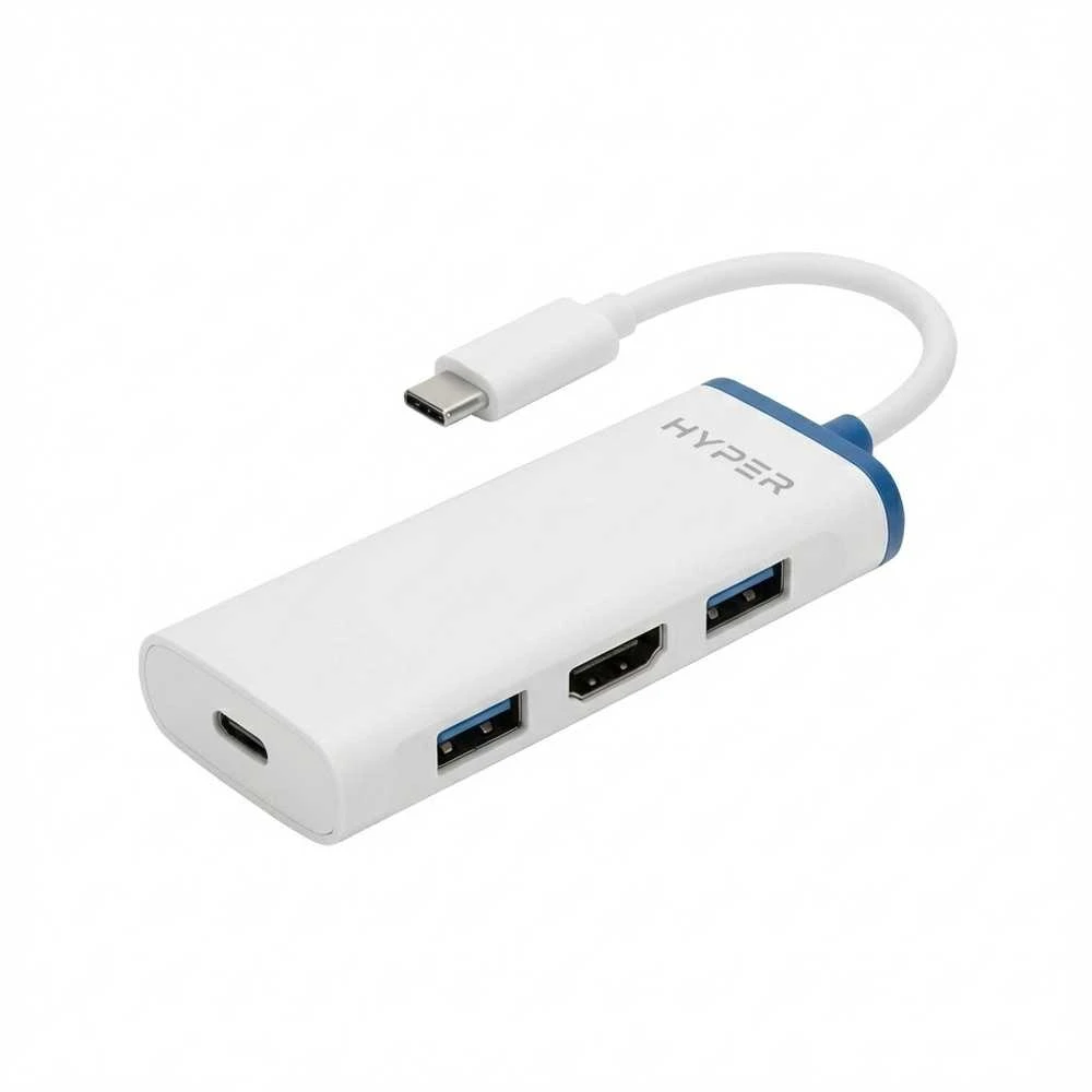 HyperDrive Flex USB-C šakotuvas, baltas su mėlynos spalvos akcentu
