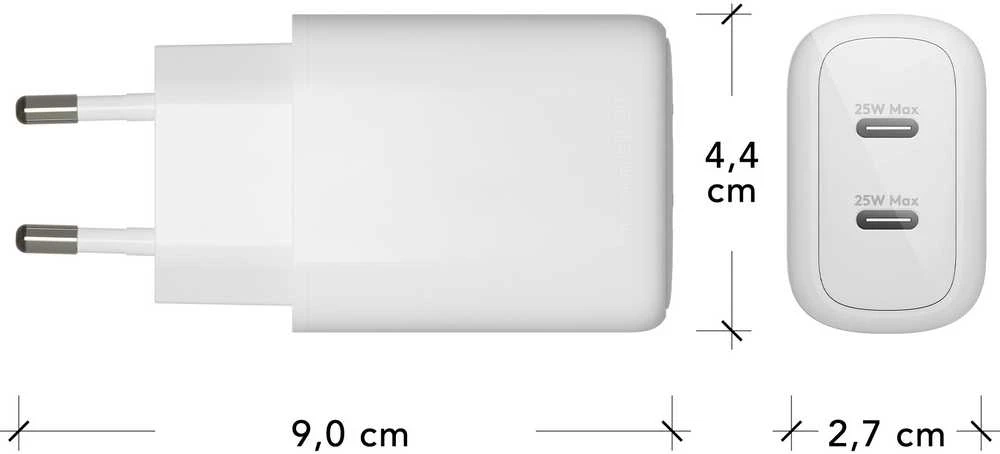 dbramante1928 - Įkroviklis - Sieninis įkroviklis GaN - 2x USB-C 25W EU - Baltas