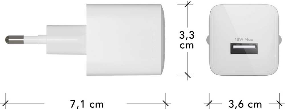 dbramante1928 - Įkrovimas - Sieninis įkroviklis GaN - USB-A 18W EU - Baltas