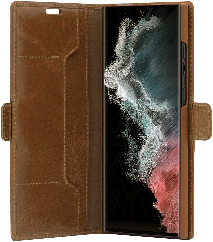 D Bramante dbramante1928 Copenhagen Slim - Dėklas su klapką na telefon - skóra ziarnista - Jasnobrązowy - do Samsung Galaxy S22 Ultra (CSSUGT001437)