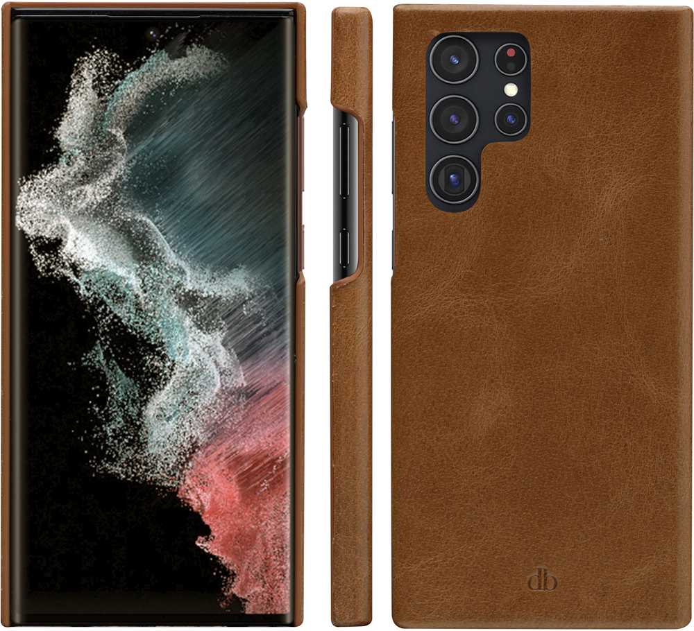 Dėklas D Bramante Lynge - Flip-Hulle fur Mobiltelefon - skóra su fakturą - Hellbraun - fur Samsung Galaxy S22 Ultra