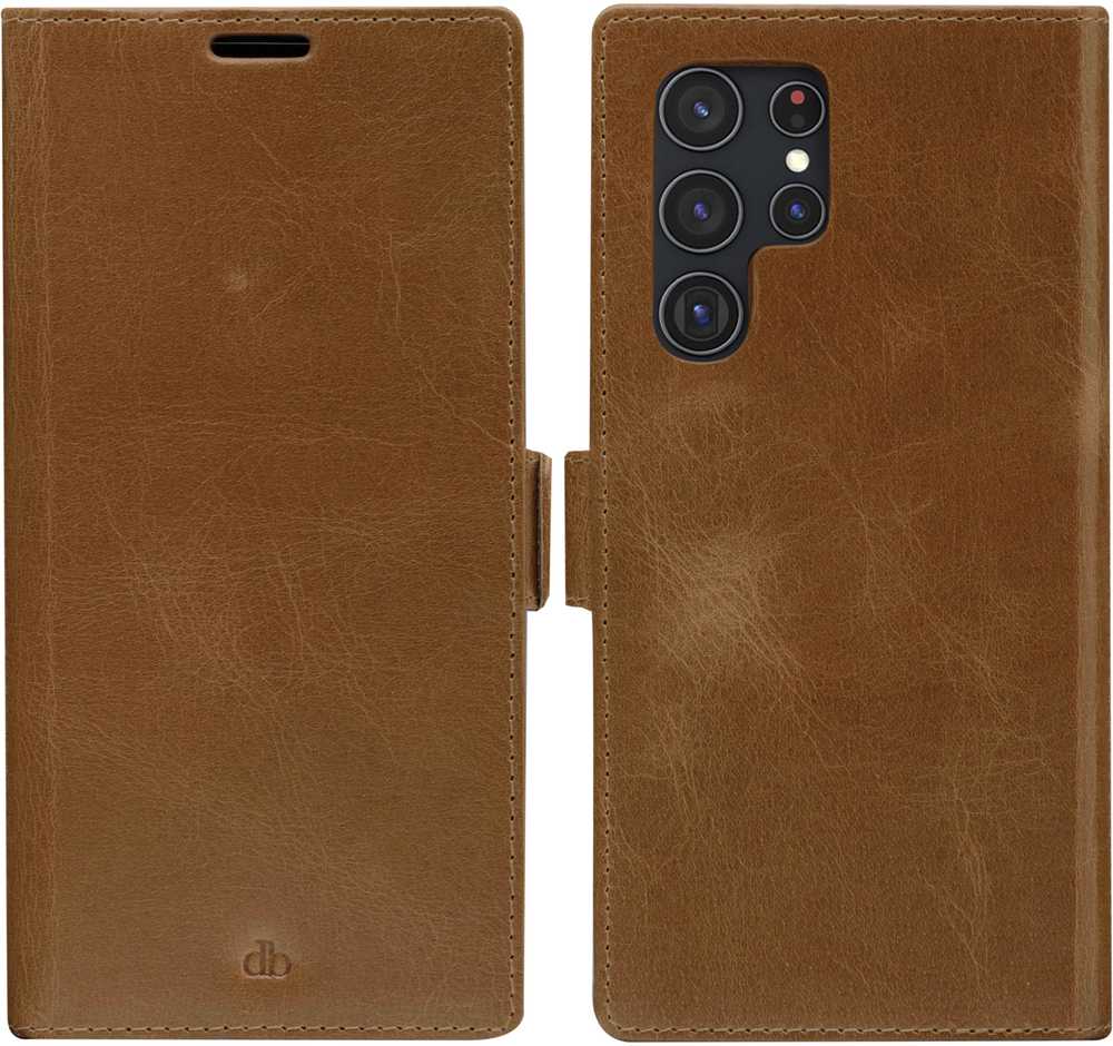 Dėklas D Bramante Lynge - Flip-Hulle fur Mobiltelefon - skóra su fakturą - Hellbraun - fur Samsung Galaxy S22 Ultra