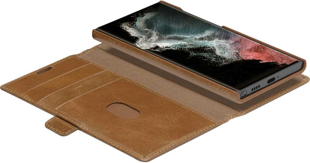 Dėklas D Bramante Lynge - Flip-Hulle fur Mobiltelefon - skóra su fakturą - Hellbraun - fur Samsung Galaxy S22 Ultra
