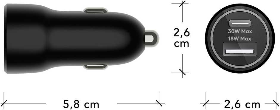 Įkroviklis dbramante dbramante1928 re-charge - Maitinimo šaltinis automobilinis - 30 Watt - 2 wyjścia (USB-C, USB) - juoda