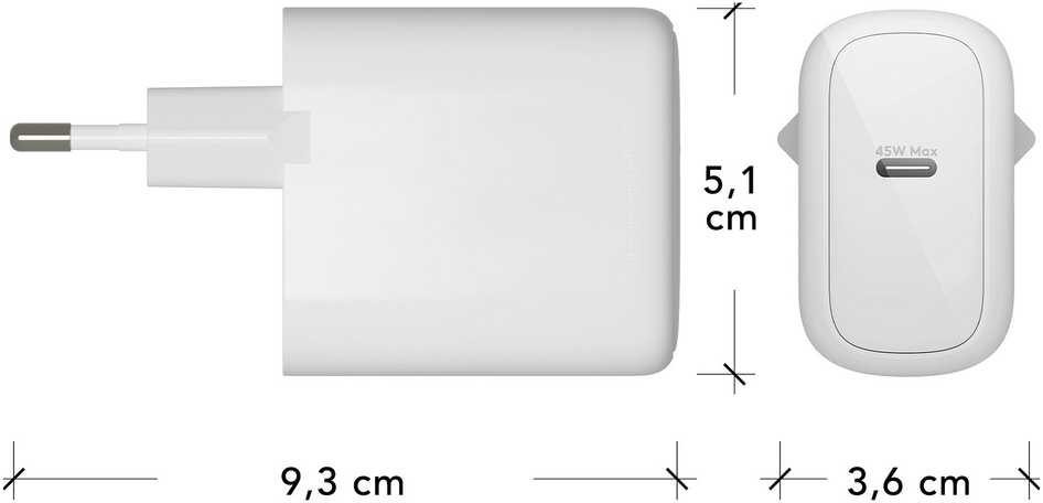 dbramante1928 – Įkraunamas – ES sieninis įkroviklis – USB-C 45W – Baltas