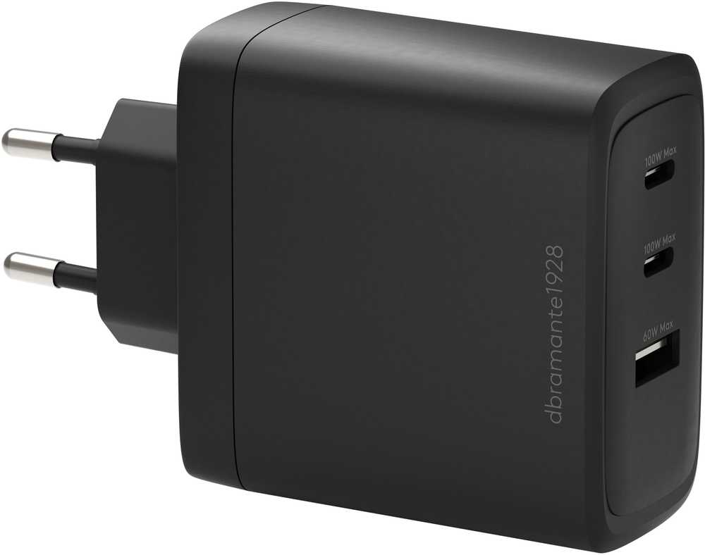 Nešiojamojo kompiuterio maitinimo adapteris dbramante re-charge - Maitinimo šaltinis - 100 Watt - 3 wyjścia (2 x USB-C, USB) - juoda