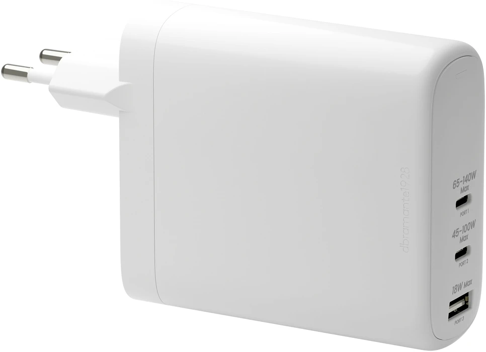 dbramante1928 - Įkrovimas - Sieninis įkroviklis GaN - USB-C 140W + 100W + 18W ES - Baltas