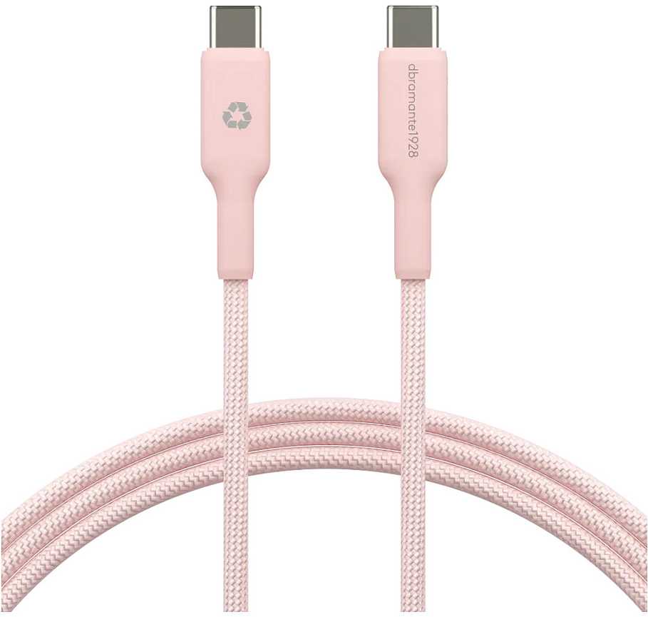 Kabelis USB dbramante dbramante1928 re-charge - USB laidas - 24 kontaktų USB-C (M) į 24 kontaktų USB-C (M) - 1,5 m - pintas laidas, USB-C Power Delivery (60W) - rožinė