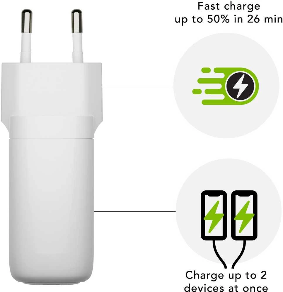 dbramante1928 - Įkrovimas - Sieninis įkroviklis GaN - USB-C 65W+18W ES - Baltas