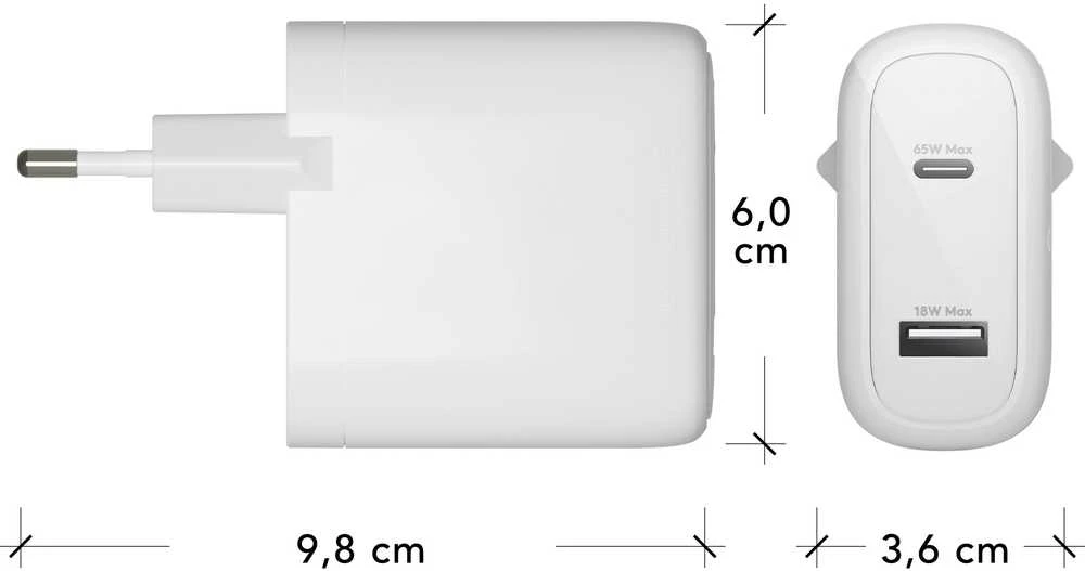 dbramante1928 - Įkrovimas - Sieninis įkroviklis GaN - USB-C 65W+18W ES - Baltas