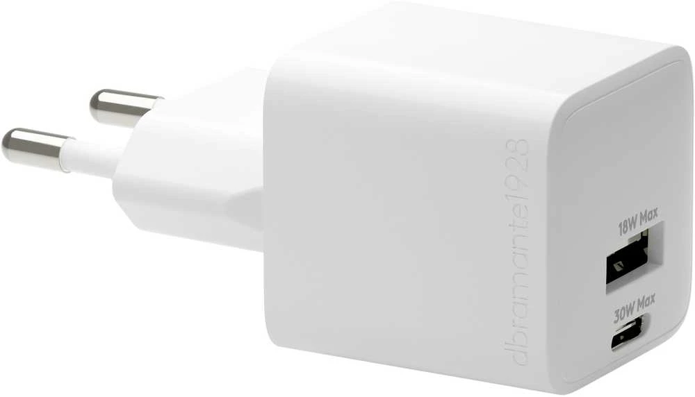 dbramante1928 - Įkrovimas - Sieninis įkroviklis GaN - USB-C+USB-A 30W+18W EU - Baltas