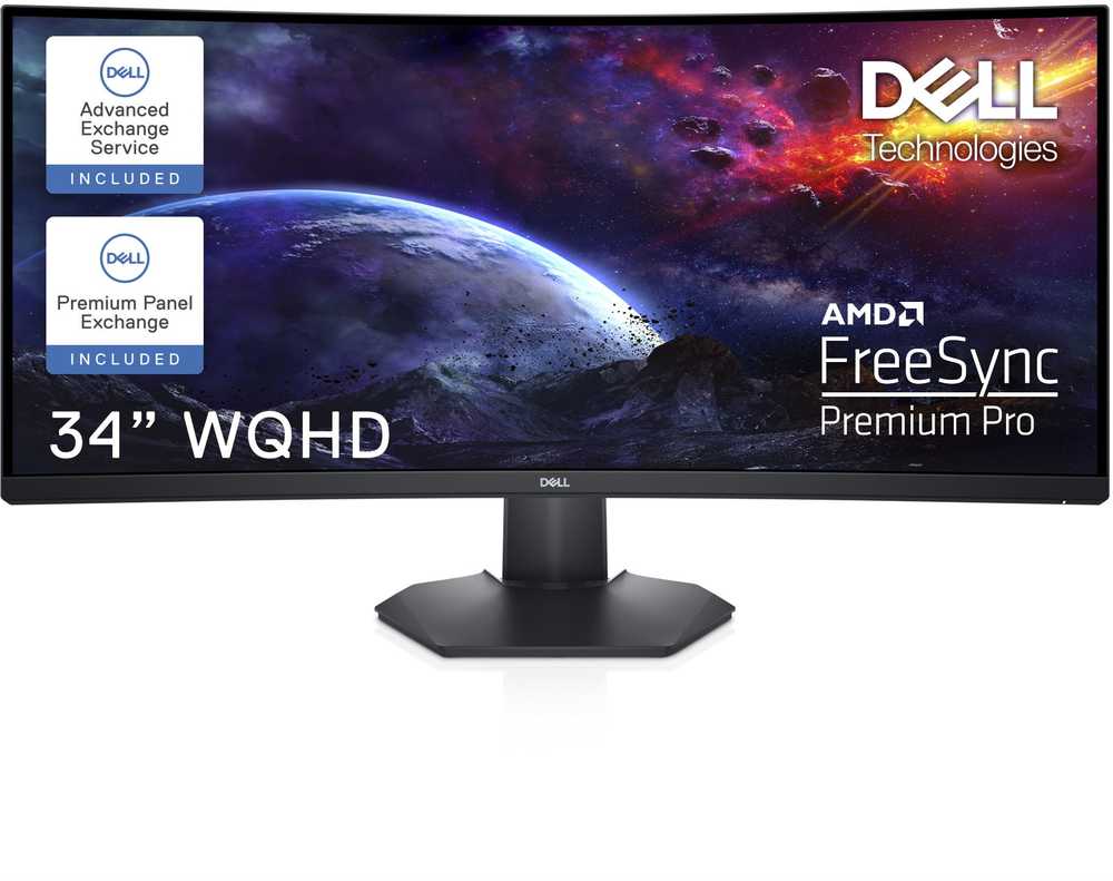 Monitorius Dell LCD S3422DWG/ 34 " / VA / WQHD / 1800R lenktas ekranas / 3440x1440 / 21:9 / 400 cd/m² / 2 ms reakcijos laikas / Reguliuojamas pasvirimas ir aukštis / Juodas / 210-AZZE
