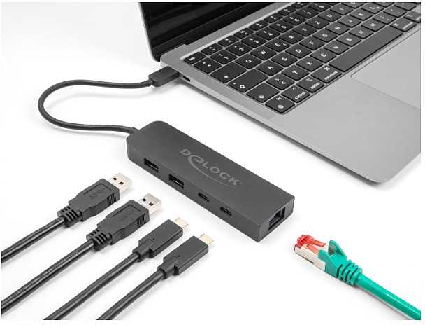 Karta jungiama į tinklą Delock DELOCK 10 Gbps USB Hub mit 2,5 Gigabit LAN Port und PD 85 W