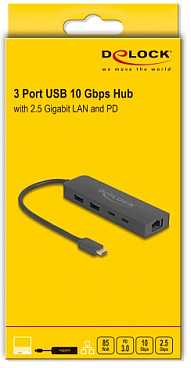 Karta jungiama į tinklą Delock DELOCK 10 Gbps USB Hub mit 2,5 Gigabit LAN Port und PD 85 W