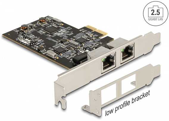 DeLOCK PCI Express x2 plokštė į 2 x RJ45 2.5 Gigabit LAN i225, vidinė, laidinė, PCI Express, Ethernet, 2500 Mbit/s, nerūdijantis plienas