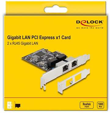 Tinklo plokštė Delock DeLOCK PCIE x1 į 2x RJ45 Gbit, tinklo kamera